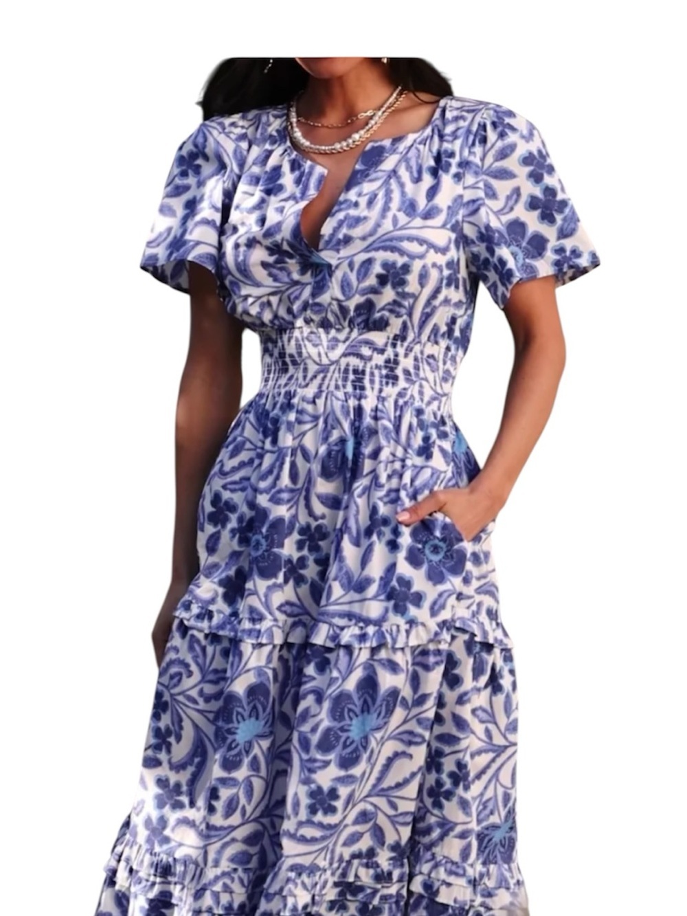 Nordstrom Paisley Blue Floral Cotton Midi Dress Sz Small